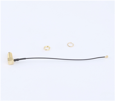 IPEX轉SMA鍍金彎頭，外螺內孔，RG1.13黑色線材，L=120mm 三件套——KH-IPEX-SMA-W-120